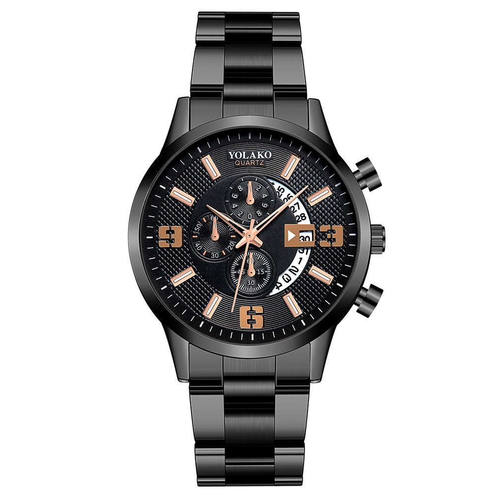 JAM TANGAN PRIA ORIGINAL BRANDED YOLAKO RANTAI HITAM LUXURY RALINHO JAM092B5 STAINLESS BESI ANTI AIR PREMIUM MURAH COWOK KEREN IMPORT ORI
