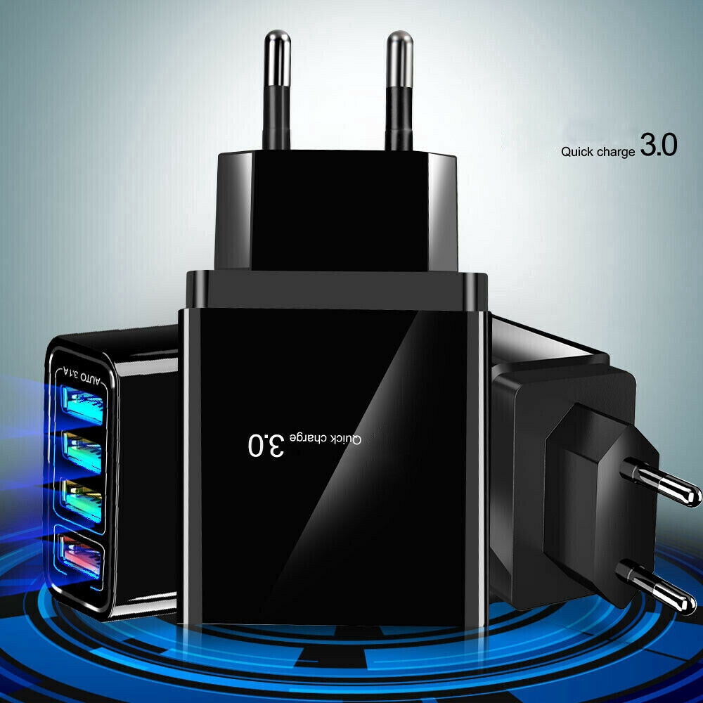 4 Port Quick Charge QC 3.0 USB Universal Fast Charger / Charging Wall Charger Compatible With Android Smart Mobile Phone / EU UK US Plug Phone Charging Adapter