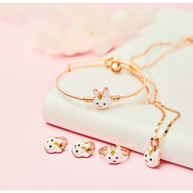Set Perhiasan Anak Kucing lucu set titanium anak lapis emas murah set gelang+cincin+anting dan kalun