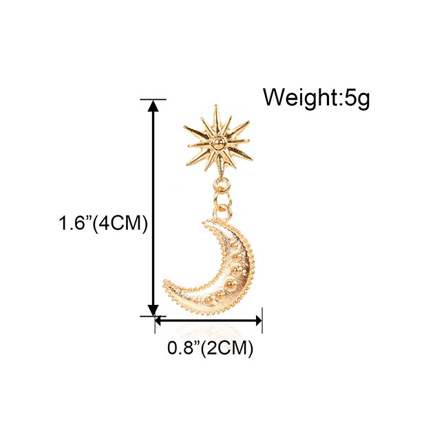 LRC Anting Tusuk Fashion Gold Color Alloy Moon Star Earrings K77481