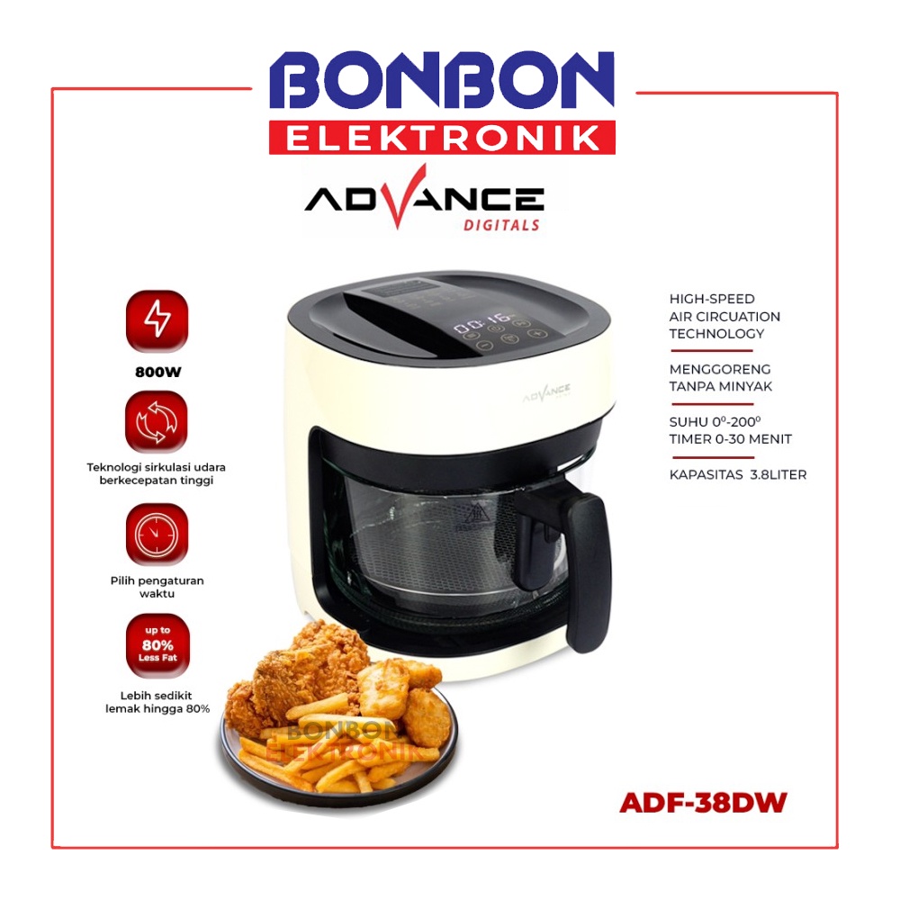 Advance Digital Air Fryer ADF-38DW 800 Watt 3.8L / ADF 38DW Kaca