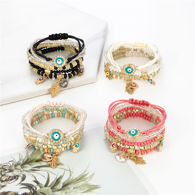 4 / 5 / 6 Pcs Gelang Manik-Manik Batu Kristal Alami Multilayer Elastis Gaya Bohemian Untuk Wanita