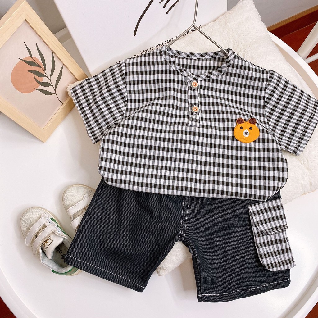 HappyOliver SET KEMEJA KOTAK BIBI 603 EBV Setelan Kemeja Bayi Laki-laki Lengan Pendek