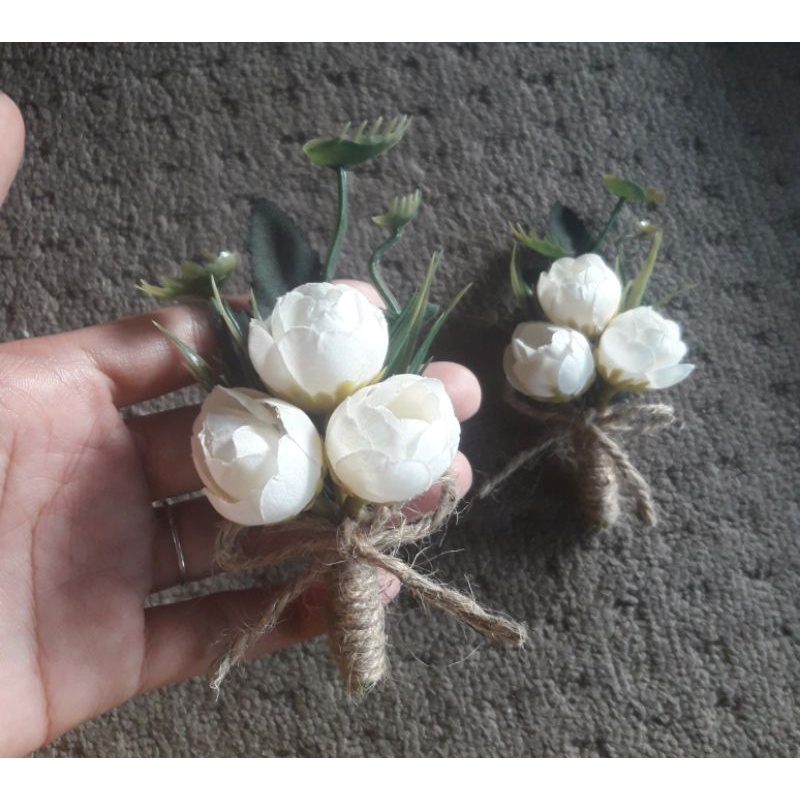 Corsage korsase bunga jas bunga dada pin bros penanda panitia-Peony putih 3