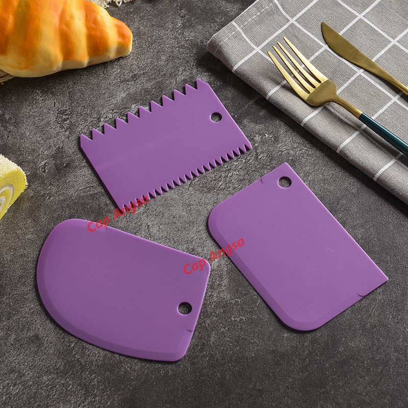 PEMOTONG ADONAN 3 PCS SCRAPPER SCRAPER SPATULA MOUSSE FONDANT SMOOTHER DEKORASI KUE ROTI DOUGH CUTTER