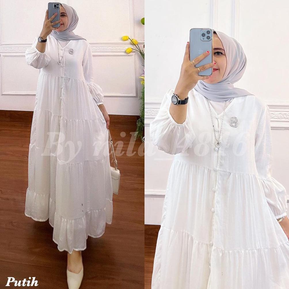 Gamis Midi Dress Premium Baju Dress Wanita Muslim Long Dress Jumbo Xl, Xxl, Xxxl Dress Putih Mini Dr