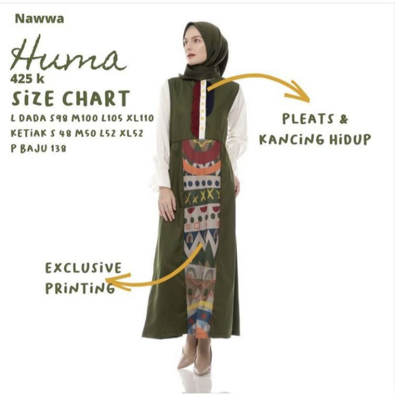Huma dress by nawwa gamis cantik busui friendly