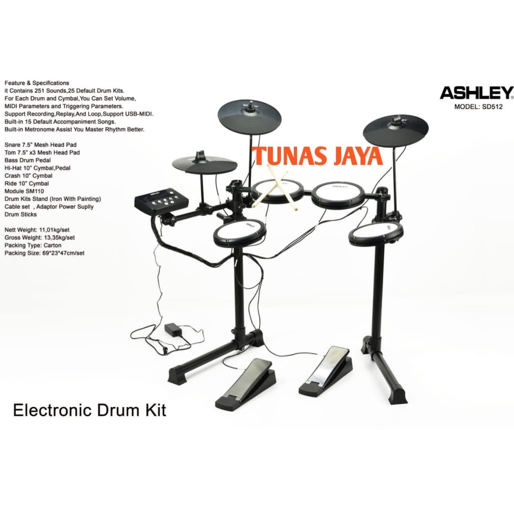 DRUM ELECTRIC ASHLEY SD512 ORIGINAL ELECTRONIC DRUM KIT ASHLEY SD512 ASHLEY SD 512