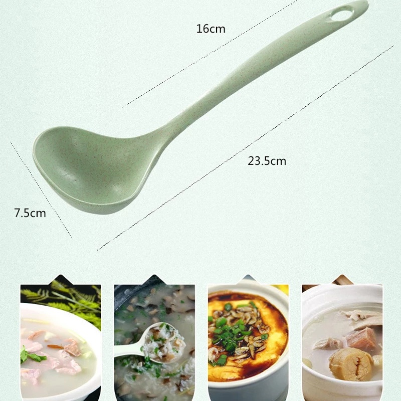 1Pc Colorful Wheat Straw Hangable Soup Spoon With Long Handle / Kitchen Useful Cooking Tool