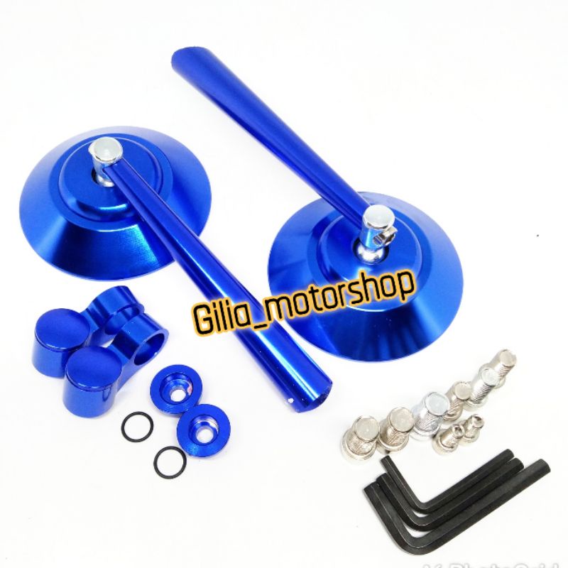 Spion Bulat Classic Jokowi Full CNC  Mirror Blue Universal Motor Vespa,Fino,Mio,Scoopy,Nmax,PCX Vario dll