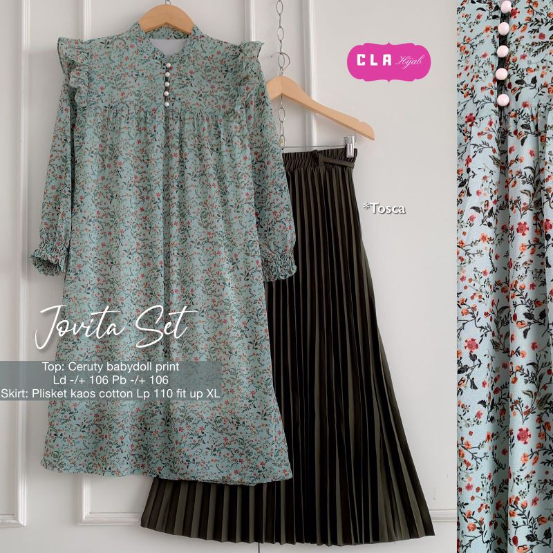 Jovita Set Atasan Tunik dan Rok Plisket by Cla Hijab