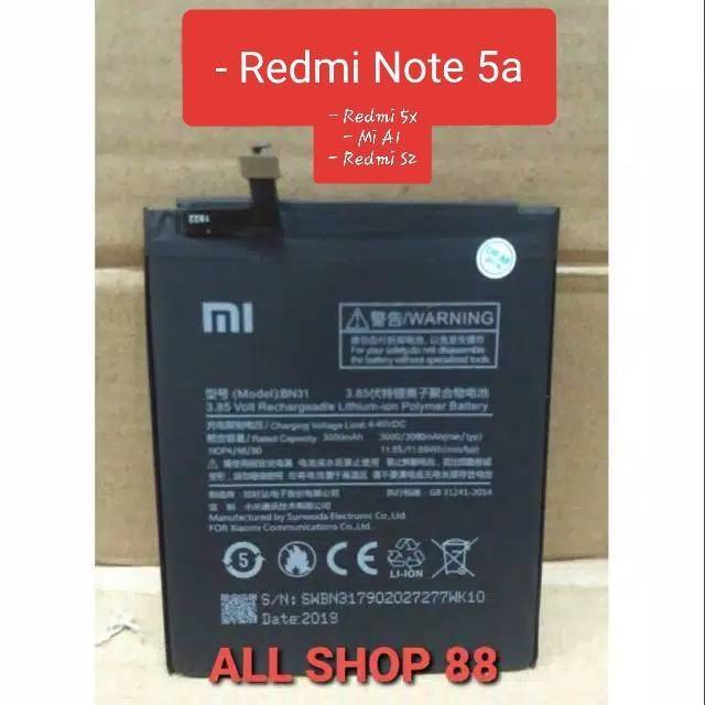 Jual Baterai Batre Battery Xiaomi Redmi Note 5a Redmi S2 Mi5x Mi A1 Bn31 Ori Shopee 1221