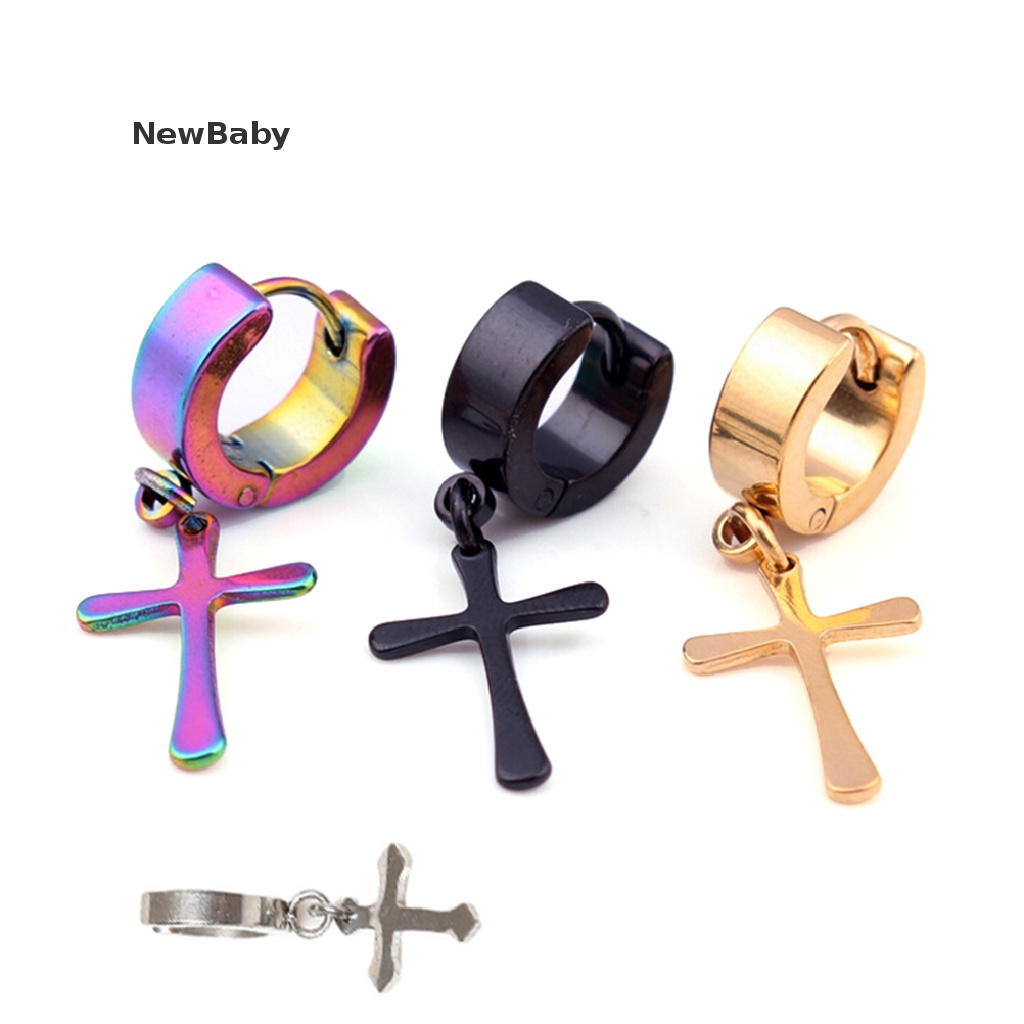 NewBaby 1 Pcs Charming Man Cross Earrings Titanium Steel Ear Clip 4*9cm ID