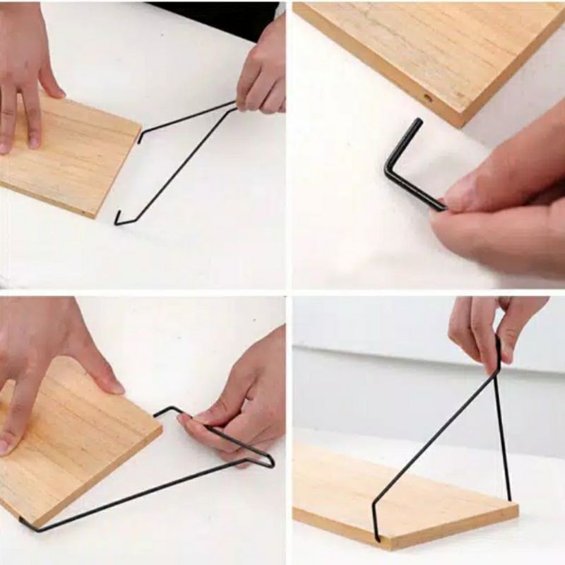 [GUNINCO] Rak Dinding Tempel Kayu Besi Hanging Storage Organizer Shelf Organizer Serbaguna RAK1 BUKU MAKASSAR