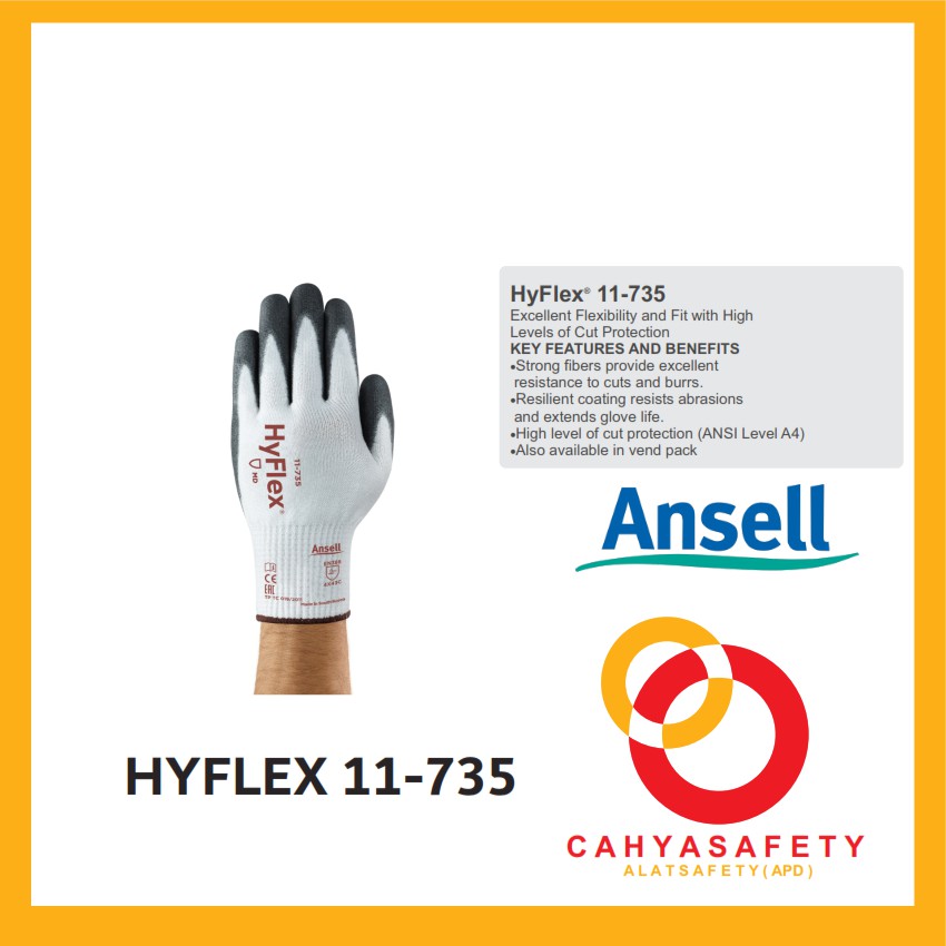 ansell / HyFlex 11-735 / hyflex / 11-735 / sarung tangan safety / safety / sarung tangan