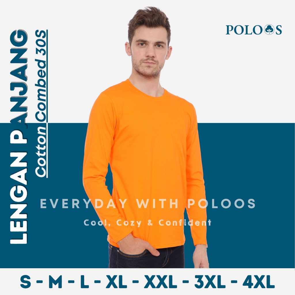 Baju Kaos Polos Pria Lengan Panjang Orange Oren
