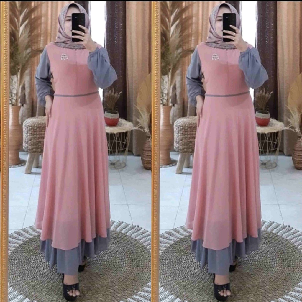 andara maxi 2 ceruty bebydoll kombinasi warna /gamis syarii ceruty bebydoll kombi