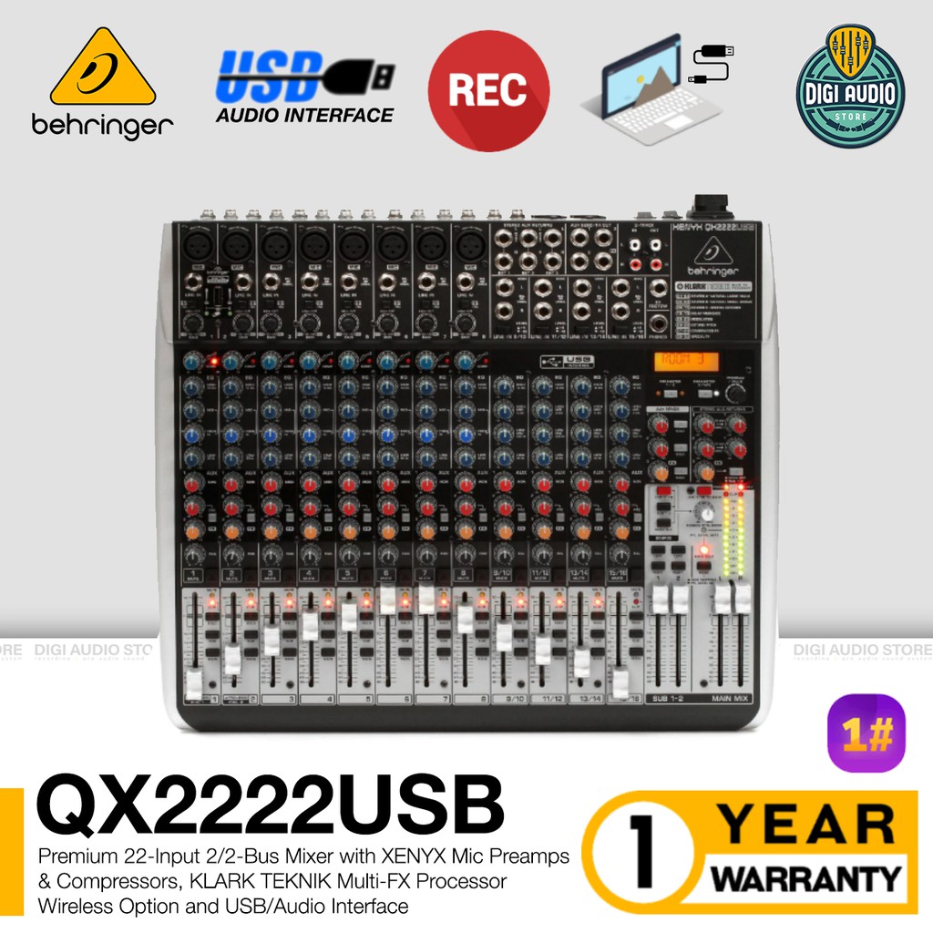 Audio Mixer 12 Channel Behringer Xenyx QX2222USB USB Audio Interface Soundcard - Efek Vocal QX 2222
