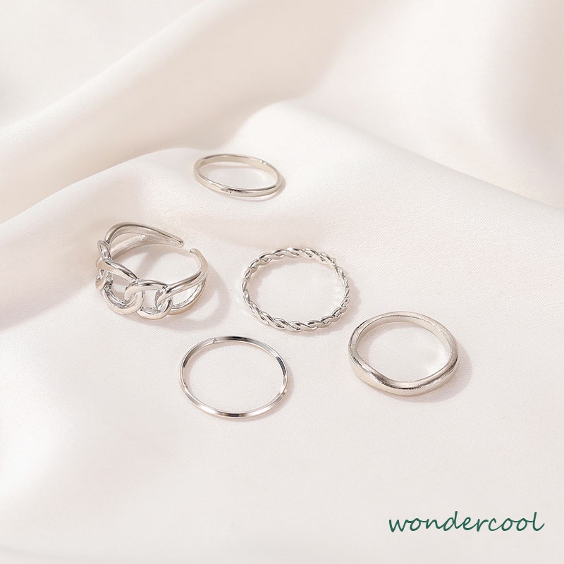 5pcs / Set Fashion Cincin Wanita Model Terbuka Geometri Warna Silver / Gold Gaya Vintage-Won