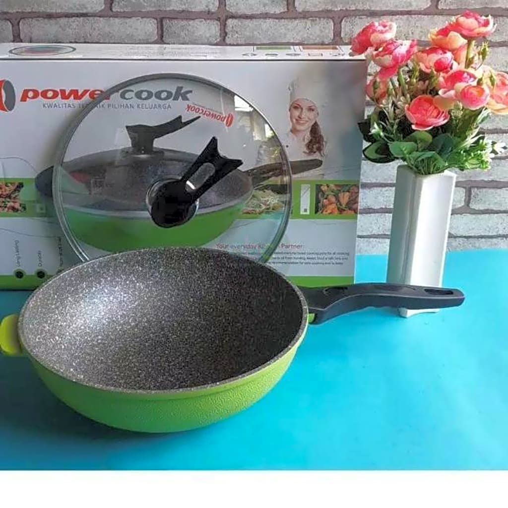 Wok Green Marble 30 cm Wajan Go Green Herbal Bahan Tebal