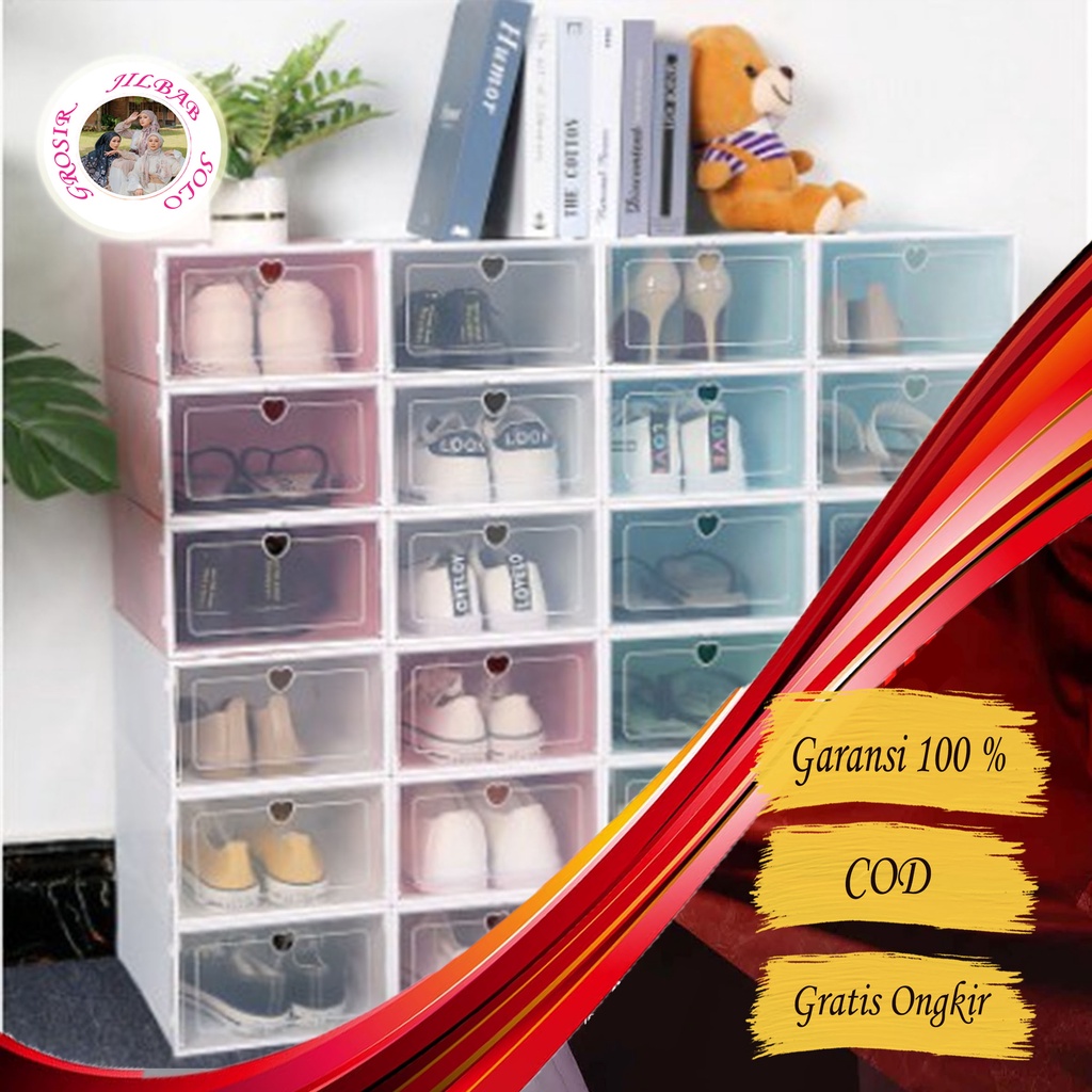 Kotak Sepatu Transparan Tebal Shoes Organizer Box Tempat Penyimpanan Mika Rak Portable Serbaguna Perlengkapan Rumah Sepatu Sandal Susun Murah COD- AC 01