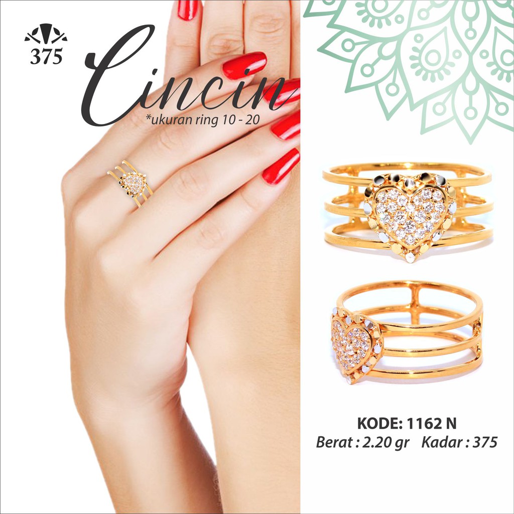 CINCIN EMAS ASLI TUMPUK 3 VARIASI HATI