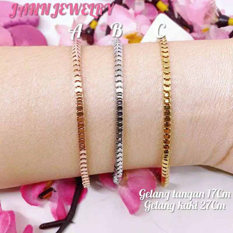 gelang milano kaca titanium asli anti karat tersedia ukuran tangan 17Cm &amp; uk kaki 27Cm G-47