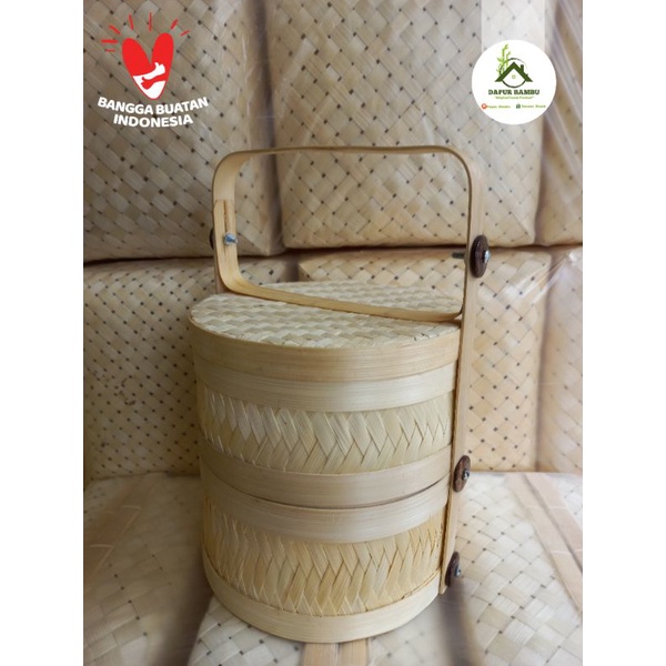 Rantang Bambu Bulat/Tenong Bambu Diameter 20 Susun 2/Hampers Bambu tenong