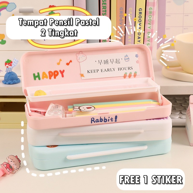 Tempat Tepak Kotak Pensil Anak Korea Aesthetic Free Stiker PC0010