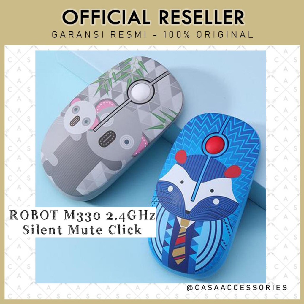 Robot M330 Mouse Wireless Karakter Lucu 2.4GHz Silent Mute Click / Original Robot Garansi Resmi