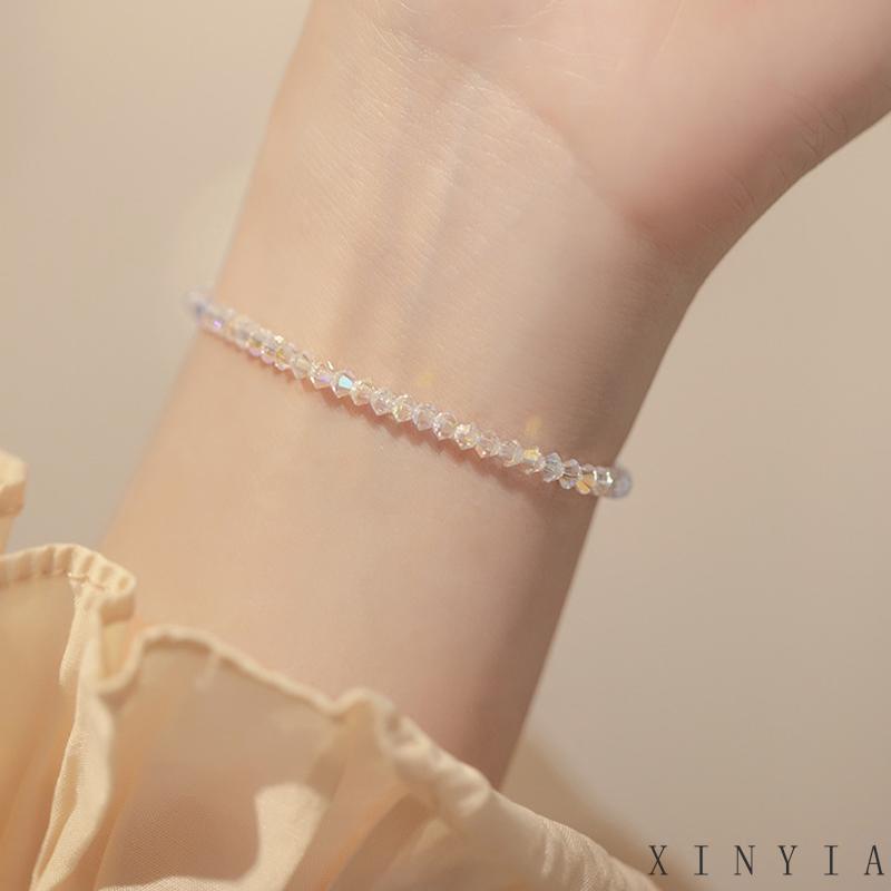 Xia.id Gelang Tangan Wanita Manik Kristal Kaca Imitasi Simple 4mm