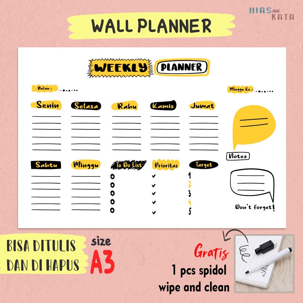 

weekly planner/poster planner template buble text (bonus 1 pcs spidol wipe & clean)