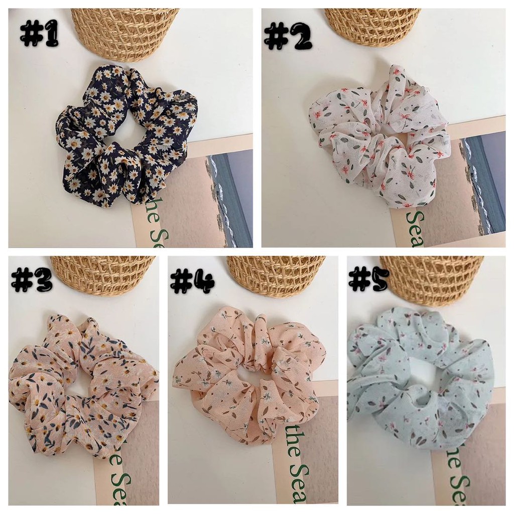 Ikat Rambut Elastis Motif Print Bunga Untuk Wanita/ Scrunchie /Cemol/cepol rambut/Scrunchie jumbo