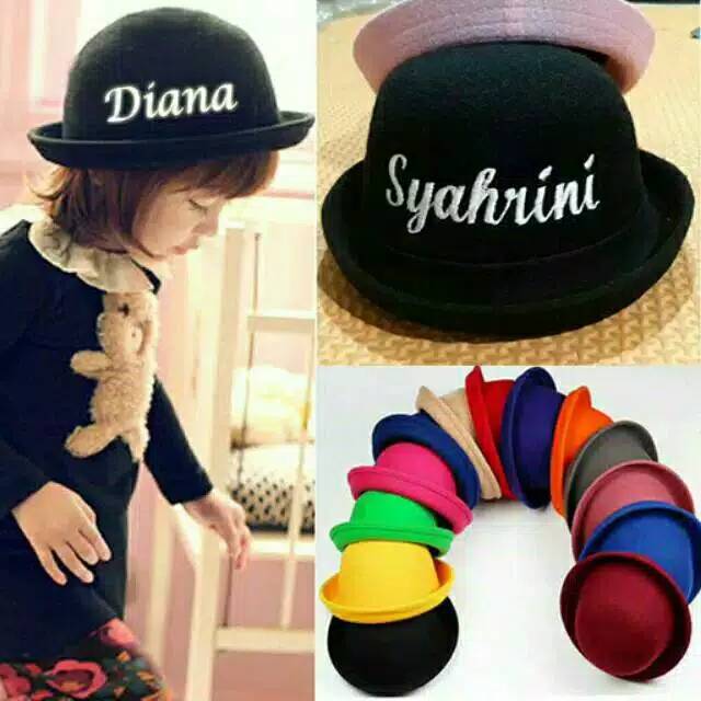 GRATIS BORDIR topi caplin / topi bowler anak bahan bludru