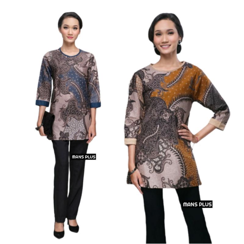 Blouse Wanita Batik Jumbo XXL XXXL Lengan ¾ Atasan Kemeja Wanita Big Size 4L - 5L Batik Seragam Kantor SFA