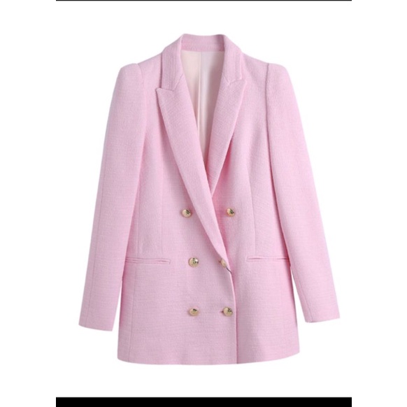 blazer pink tweed,blazer tweed wanita, pink blazer