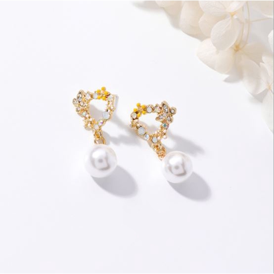 Anting Wanita Bunga Dengan Aksen Permata Aksesoris Fashion-E