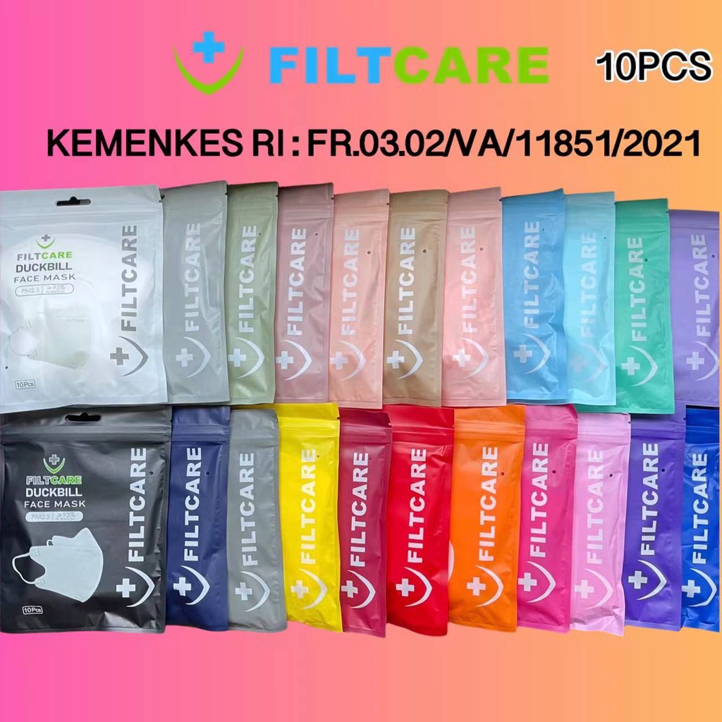 FILTCARE Masker DUCKBILL 10 Pcs 3PLY Medis Garis Model Sensi BFE 95% Surgical Mask / Masker Duckbill Emboss Warna Pastel / TS-13