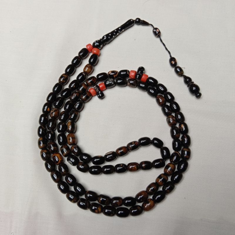 Tasbih Yuser/Yusr Laut Merah Keemasan Hias Perak Tabung mix Marjan Asli Original Mesir