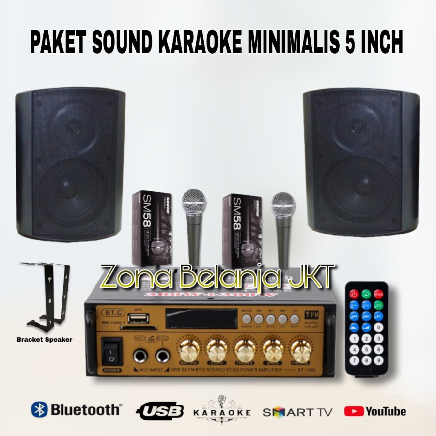 PAKET KARAOKE RUMAH MINIMALIS SOUND SYSTEM SPEAKER 5 INCH AMPLI USB BLUETOOTH MIC SIAP PAKAI ( H-1 )