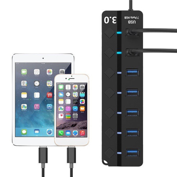 USB 7 Port 3.0 Hub Berkecepatan Tinggi 5Gbps buat cas hp juga bisa