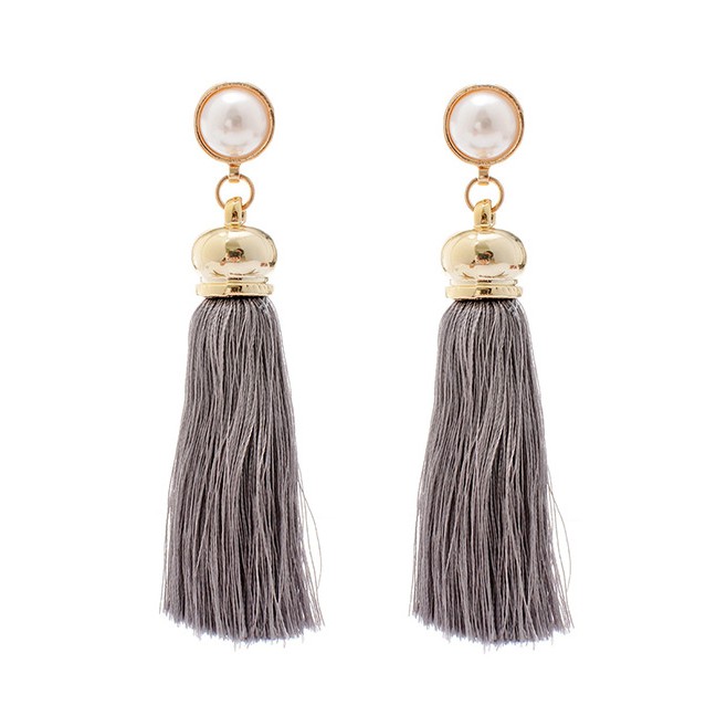 LRC Anting Tusuk Bohemia Round Shape Decorated Tassel Earrings