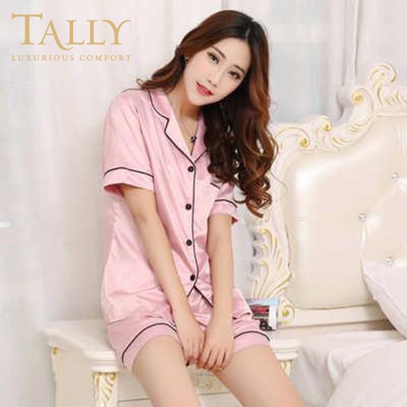 TALLY BAJU TIDUR / PAJAMAS PIYAMA SET CELANA 222 I FREE SIZE I FIT M-L I BAHAN SATIN