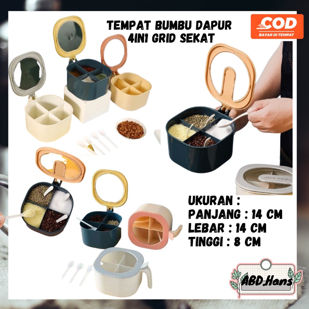 (ABD) Peralatan Rumah Tangga Wadah Tempat Bumbu Dapur 4 Grid Sekat / penyimpanan makanan set dapur K