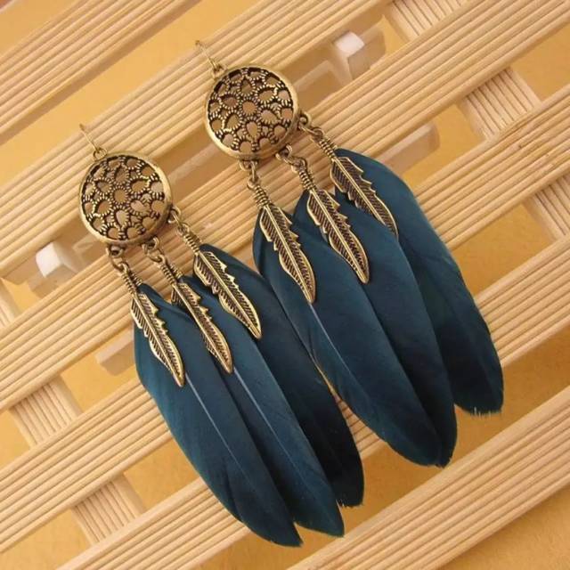 Anting Pesta Boho Bohemian - Anting Gantung Bulu Import