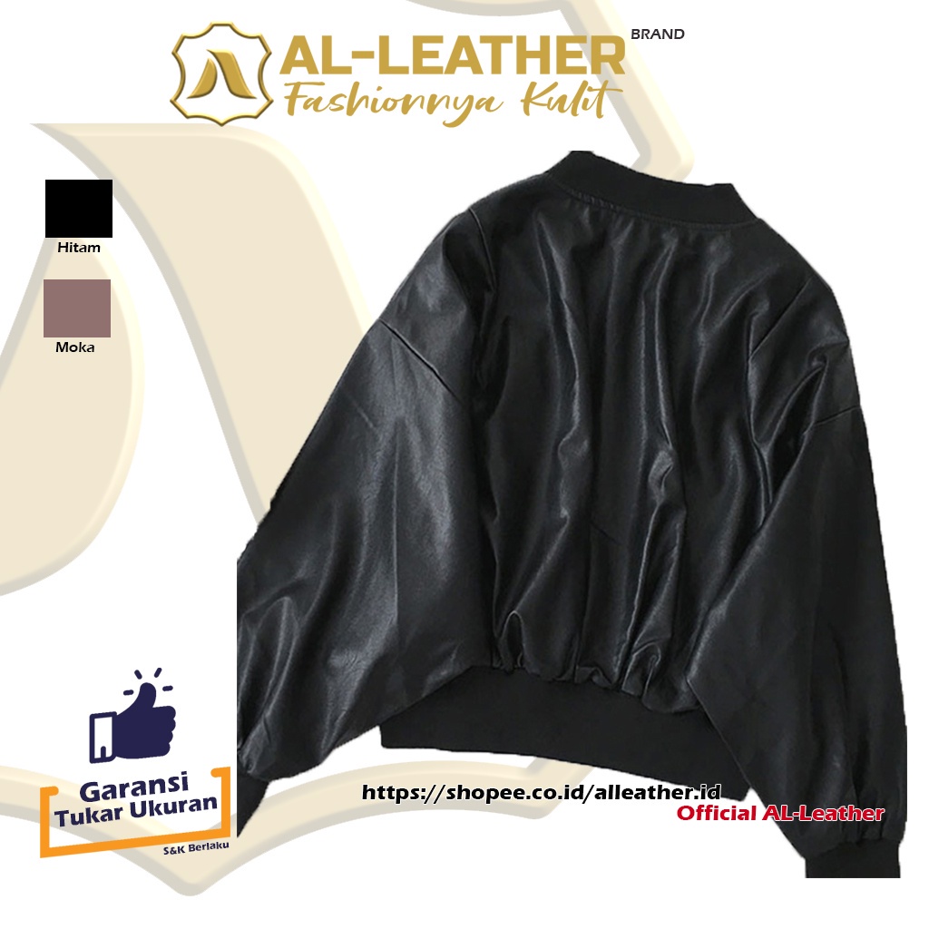 AL-Leather Jaket Kulit Wanita Korea Crop Top Model Lengan Balon Over Size Keren