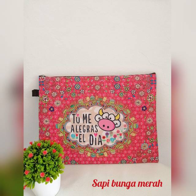 GBI Tas Clutch Genggam Cantik HVS Agenda Tas Dokumen Motif Sapi Lucu Unik Ukuran Besar