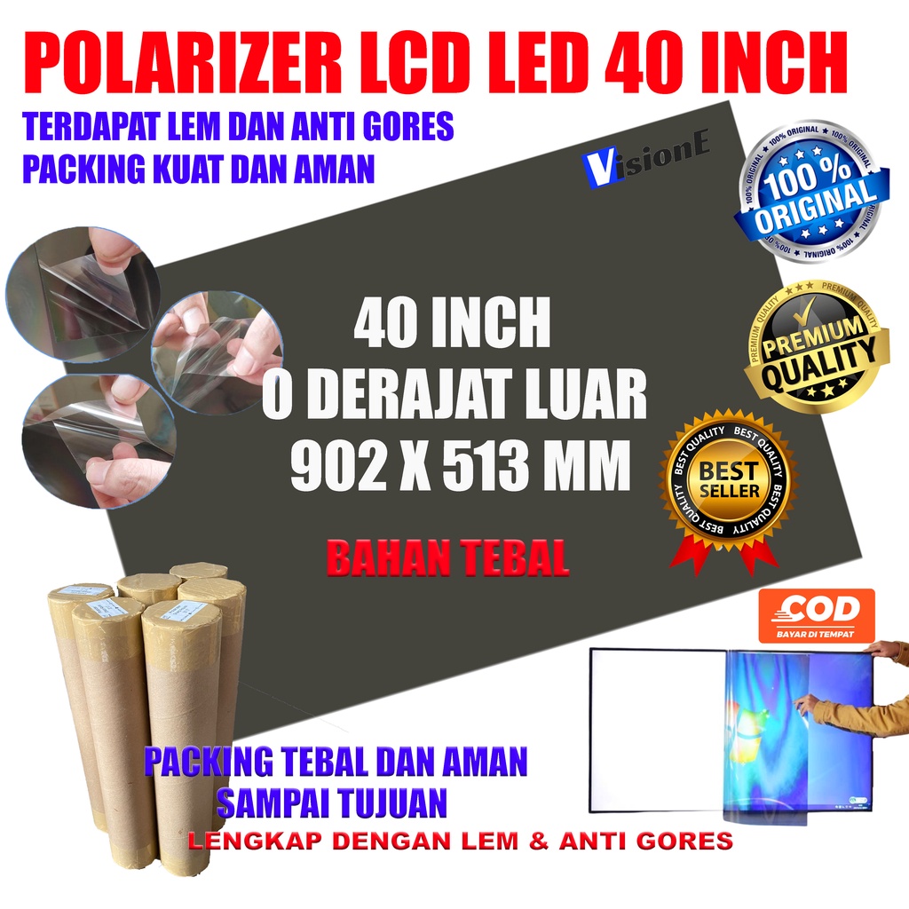 POLARIZER LCD LED 40 INCH 0 DERAJAT BAGIAN LUAR POLARIS LCD 40INC 40&quot; POLARIZED LAPISAN LCD LED KACA POLARISER