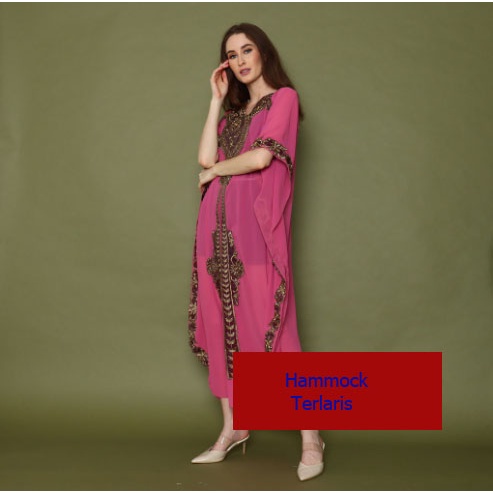 kaftan lunamaya bordir mewah warna pink bahan siffon cantik