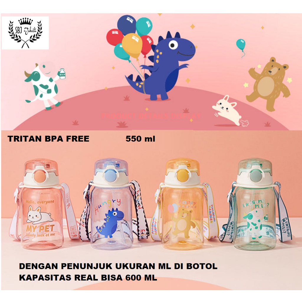 BOTOL MINUM ANAK Diller My Pet TRITAN BPA FREE 550ml dengan Sedotan